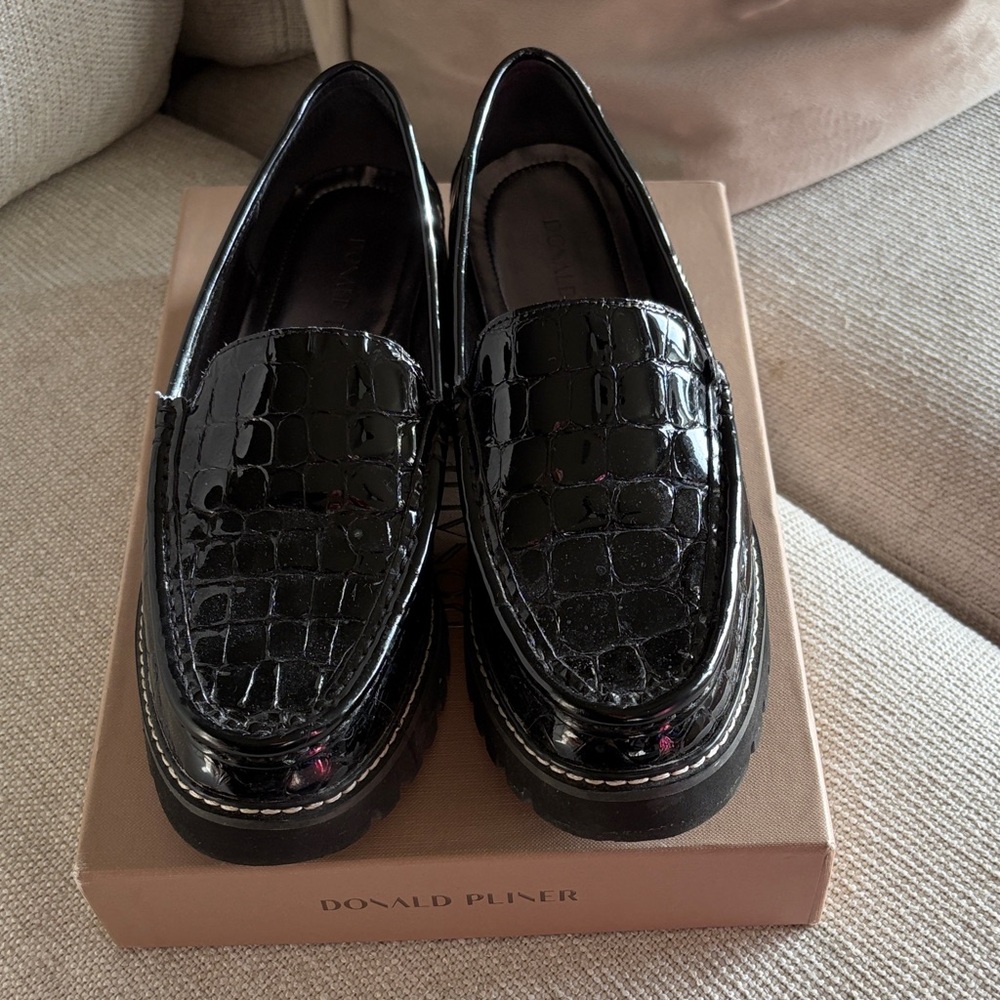 Donald J. Pliner Black Croc-Embossed Loafers
